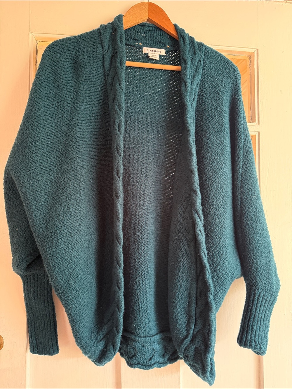 Urban Outfitters Cozy Teal Open-Front Cable Trim Sweater
